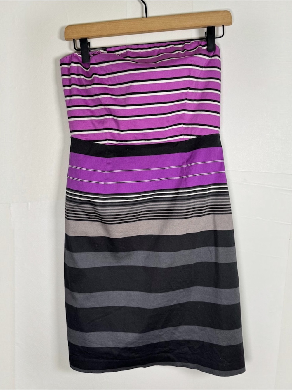 THE LIMITED Strapless Lilac Black Striped Cocktail Bodycon Mini Dress Sz 6